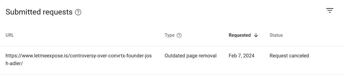 Google Removal Josh Adler